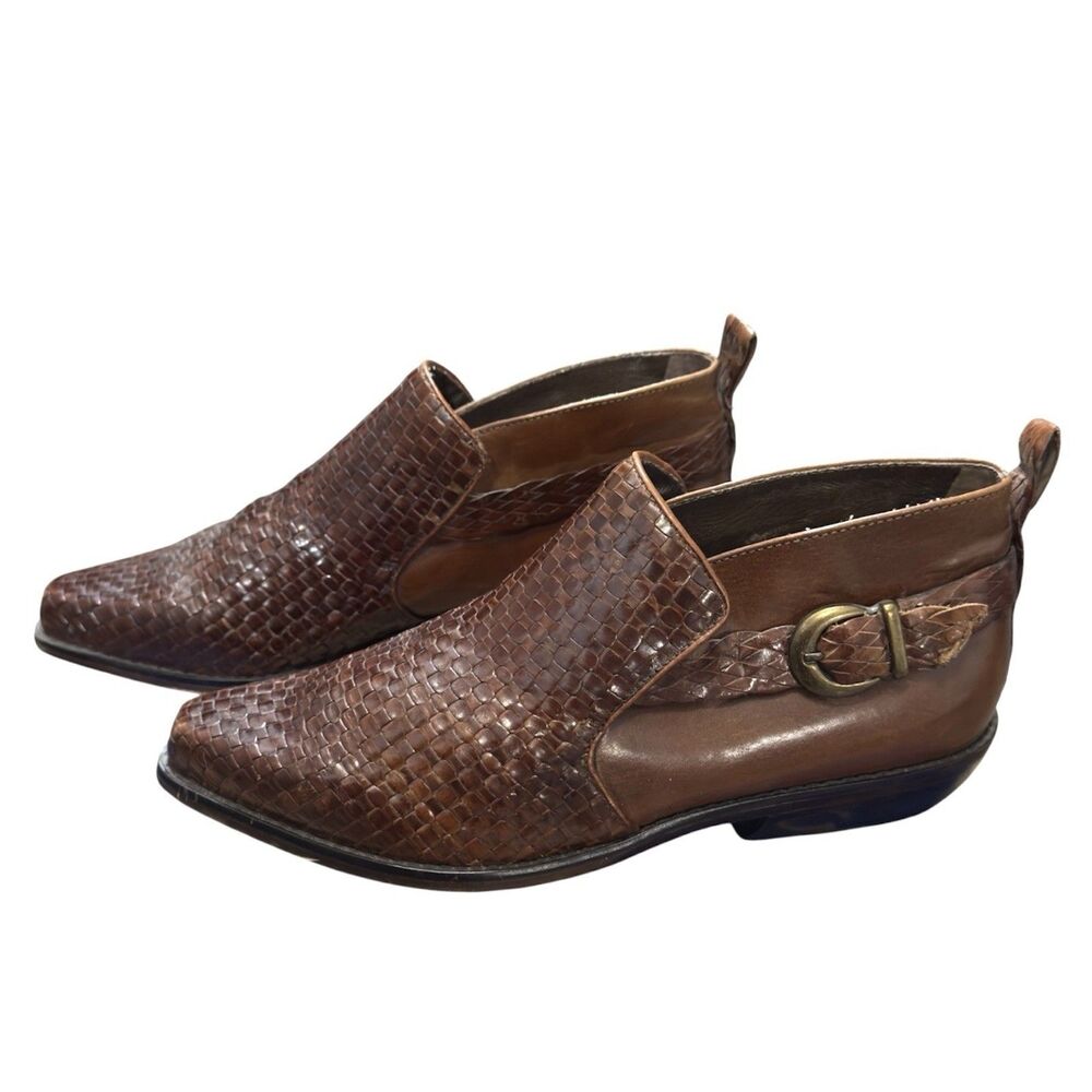 VTG Enzo Angiolini Woven Ankle Boots Brown Pointed Toe Women’s Size 7M Western